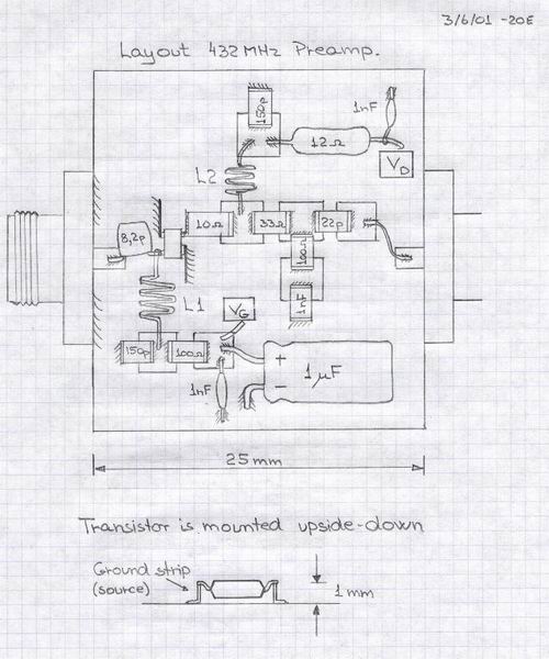 Расположение элементов для усилителя на 430 МГЦ